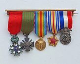 barrette de 5 réductions Légion d'honneur, 1914-1918, blessés, dévouement