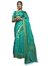 Vardha Sarees for Women Satin Silk Banarasi Woven Zari Sari | Indian Diwali Wedding Gift Sari & Unstitched Blouse, türkis, Einheitsgröße