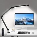 LED Desk Lamp with Clamp, Architect Desk Lamp for Home Office with Remote Control, Swing Arm Clamp on Desk Light, Clip-on Eye-Care Adjustable 5 Brightness Levels Table Light for Working Drafting