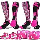 Gearoot 2 Pairs Camo Breast Cancer Awareness Socks with Pink Ribbon & 12 Pcs Breast Cancer Bracelets Support The Cure Over The Calf Socks (Large)