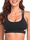 RELLECIGA Women's Black Scoop Neck Strappy Cutout Sport Bra Fitness Support Workout Tops Size Large