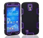 Topforcity Rugged Hybrid Rubber Shockproof Protective Case for Samsung Galaxy S4 IV i9500 with Screen Protector(Black+Purple)