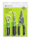 Greenlee, ‎0159-LBFB, 3-Piece Electrician Tool Kit with Stainless Steel Wire Stripper/Cutter/Crimper, 11-in-1 Multi-Bit Screwdriver and Bonus Stainless Steel Bottle Opener