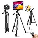 Lusweimi 72-Inch Tripod for ipad iPhone, Camera Tripod for Phone with 2 in 1 Tripod Mount Holder for Cell Phone/Tablet/Webcam/Gopro, Tripod with Carry Bag and Wireless Remote for Photography/Video