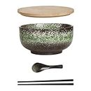 Cteahrow Set di ciotole in ceramica per ramen (4 pezzi) con bacchette a cucchiaio ， scodella per zuppa grande da 1100 ML, insalatiere per zuppa, ciotola per pho e sushi (Set di ciotole verdi)