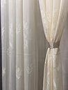 SB INDIA Floral Design Tissue Net Fabric Cloth for Curtain Making Chair Cover Sofa Panel Sheer Curtain Fabric Net Transparent Unstitched Fabric Material (Cream, 1 Meter)