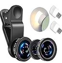 3in1 Lens Kit for Mobile Phone 0.67X mm -Wide Angle 180-Degree Fish Eye 10X-Macro Lens Small Object Shot Lens Multi-Colour Compatible with 2 Mini USB Bulb (Free) All Smartphone, iOS Devices