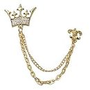 Sullery King Crown Metal Brooch Pin Men Women Chain Crystal Rhinestone Tassel Brooch Gold Alloy Brass Crystal Brooch For Men And Boys