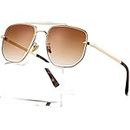 AIEYEZO Square Aviator Sunglasses for Men Women Fashion Vintage Diamond Cutting Lens Classic Military Pilot Gradient Shades, Gold/Brown Gradient, MM