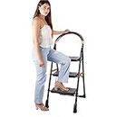 Homace Strong Heavy Duty Foldable Durable Metal Wide 3 Step Ladder for Home Anti Non Skid Indoor Outdoor Use Smart Plateform 3 Year Warranty (3 Steps, Color - Black)