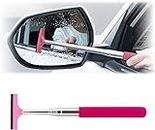 Car Rearview Mirror Wiper, Retractable Auto Glass Squeegee, Water Cleaner with Telescopic Long Rod, Portable Cleaning Tool for All Vehicles, Universal Automotive Accessories (Pink)