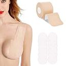 ayushicreationa Women's & Girl's Breast Lift Booby Tape for Strapless Dresses Self-adhesive Invisible Bra Brest Lifting with 10 PCS Cotton Nipple Coves Pad (BEIGE)