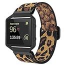 ESeekGo Elastic Bands Compatible for Fitbit Blaze Bands for Men Women, Nylon Adjustable Stretchy Loop Braided Straps with Metal Frame Compatible for Fitbit Blaze Bands for Women Men, Leopard