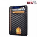 Mens LEATHER CARBON FIBER Slim Wallet Credit Card Holder RFID Blocking Pocket