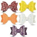 HOMEMATES Korean Stylish 3.5 Inch Glitter Bows Boutique Hair Clips Multi Color For Baby Girls Teens Toddlers Pack of 5 Pcs