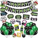 Zyozique Video Game Party Supplies, Video Game Birthday Party Decorations for Boys with Happy Birthday Banner Swirls Photobooth Props Balloons(Pack of 48)