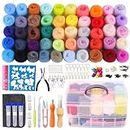 QMNNMA 241 Pcs Needle Felting Kit - Complete Needle Felting Tools and Supplies with Felt Wool 50 Colors, Felt Molds, High Density Foam Pad Storage Box for DIY Craft Animal Home Decoration