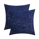Lushomes Throw Pillow Covers, Soft Chenille Cushion Cover, 20x20 Inch/50x50 Cms, for Sofa Couch Bed Chair, Knife Edge with Invisible Zipper, Pack of 2, Colour Navy Blue