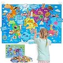 Taika 43x28 inch World Map Felt Board Set, World Map Floor Mat, Animals Felt Story Board, Geography Theme Carpet, Kids World Country Area Rug, Colorful Map Play Mat
