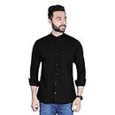 Italbangla textile Men's Long Sleeve Slim Fit Shirt with Mandarin Collar (M, Black)