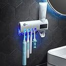 UV Toothbrush Holder, Multiple Slots, Drill-Free Smart Toothbrush Holder, USB Solar Charging, Bathroom Energy Saving (White)