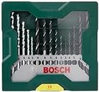 Bosch 2607019675 15-Piece Mini-X-Line Twist Drill Bit Set (Wood, Masonry and Metal, Accessories for Drills) , Silver/Black , 157mm x 150mm x 20mm