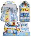 Infantbond Combo of Baby Bed with Net | Carry Bag | 4 Pcs Bedding Set(0-6 Months, Blue Fox, Baby Size, Cotton)