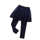 BGMINGYI Baby Girls Footless Leggins with Tutu Ruffle Lace Flower Skirt Toddler Cotton Pantskirt for 1-7 Years Old (CA/US, Age, 4 Years, 5 Years, Navy Blue)