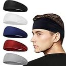 5pack Sports Headbands for Men and Women,Elastic Fast Drying Headband Light Sweatband for Running Cycling Yoga Tennis Fitness Basketball (F)