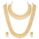 Peora Gold Plated Beads Studded Maharani Haar Long Necklace Short Necklace & Drop Earrings South Indian Traditional Jewellery Set for Women