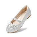 DREAM PAIRS Girls Dress Shoes Mary Jane Ballerina Flats Shoes for Toddler/Little Kid/Big Kid,AURORA-03,Silver/Glitter,Size 13 M US