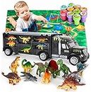 Dinosaur Truck Carrier – Dinosaurs Playset with 12 Toy Action Figure Dinosaurs – World Dino Toy Set with XL Playmat for Toddlers Boys or Girls for 3, 4, 5, 6, 7 Years Old