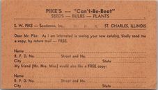 Vintage 1920s PIKE'S SEEDS Mail Order Advertising Postcard Catalog Request Form