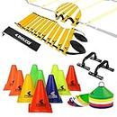 BELCO SPORTS PVC Cones Pack 10, 20 Space Markers and 8 Meter Ladder with Pushup Stand Agility Combos (Multicolor, 6 Inch)