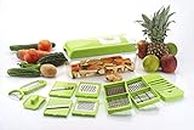 Friederich 12 in 1 Fruit & vagetable Chopper Graters, Slicer, juicer, Chipser, Dicer, Cutter Chopper with Peeler and Heavy Stainless Steel Blades (Multipurpose) (Green)