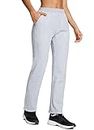 BALEAF Track Pants Women Fleece Lined Tracksuit Pants Thermal Straight Leg Cotton Sweatpants Pockets Light Grey M