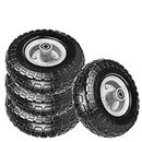 Taifa 4 PCS 10" Solid Flat Free 4.10/3.50-4 Rubber Tires and Wheels Replacement with 5/8'' Axle Bore Hole, Air less Wheel for Wheelbarrow/Wagon/Trolley/Lawn Mowers/Generators/Snow Blowers etc.