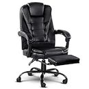Artiss Massage Office Chair, PU Leather 2 Point Ergonomic Gaming Computer Desk Recliner Chairs Armchair for Room Executive Home, with Retracted Padded Footrest 360° Rotatable Height Adjustment Black