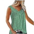 Women's Summer Cool Breathable Tunic Tops Fashion Trend Out Essential T-Shirt Vintage Floral Tank Top V-Neck Sleeveless Long Vest Tops Comfortable Loose Tee Shirt Green