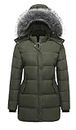 GGleaf Women's Winter Hooded Coat Thicken Puffer Parka Snow Jacket with Removable Fur and Hood, Army Green, Medium