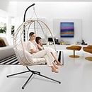 RUN.SE RUN.SE Indoor Outdoor Double Swing Egg Chair, Patio Wicker Hammock Chair with All Steel Support Stand and Base, 400lbs Capacity Egg Chairs with UV Resistant Cushion(Yellow)