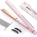 Faszin Hair Straightener, Fast Heating Titanium Flat Iron with Negative Ion for Smooth Hair, 2-In-1 3D Floating Wide Plate Hair Iron for All Hair Types, Dual Voltage & 11 Levels Adjustable Temp (Pink)
