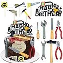18PCS Tools Cake Topper Tools Cake Decorations Toolbox Wrench Hammer Mechanic Drill Plier Handsaw Tape Measure Screwdrivers Themed Happy Birthday Party Decor