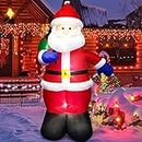 Danxilu 150cm Aufblasbarer Weihnachtsmann Außen mit LED Beleuchtet, Aufblasbar Weihnachtsdeko Aussen Nikolaus mit Geschenktüte, Santa IP44 Wetterfest für Draußen, Hof, Garten, Rasen, Terrasse