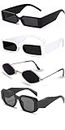 Sheomy Unisex Combo offer pack of 4 shades glasses White Black Candy MC stan Rectangle Retro Square Narrow Sunglasses Women and Men Small Narrow Square Sun Glasses Combo offer pack of 4 candy MC stan