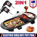 Electric 2 in 1 Hot Pot BBQ Oven Smokeless Barbecue Pan Grill Hotpot Machine AU