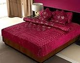 ManavRachit Satin Gold Printed 310 TC Wedding Bedding Set (Bedsheet with 2 Pillow Covers) for Home & Living Room(Set of 3pc, Hathi/Elephant Print)(Red)
