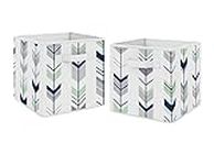 Navy Blue and Mint Woodland Mod Arrow Foldable Fabric Storage Cube Bins Boxes Organizer Toys Kids Baby Childrens for Collection by Sweet Jojo Designs - Set of 2