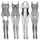 Virceivr Fishnet Lingerie for Women Fishnet Bodysuit Lace Bodysuits Sexy Babydoll Nightwear (4 Pack)