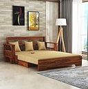 Ganpati Arts Sheesham Wood 3 Seater Sofa Cum Bed With Side Pocket For Living Room Bed Room Wooden Bedroom Furniture For Home (Natural Finish), Grey, 3-Person Sofa